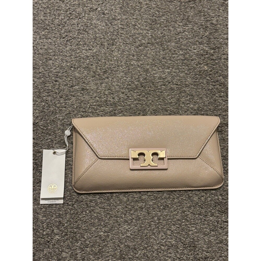 Tory Burch Gigi Patent Clutch Bag Light Oak NWT